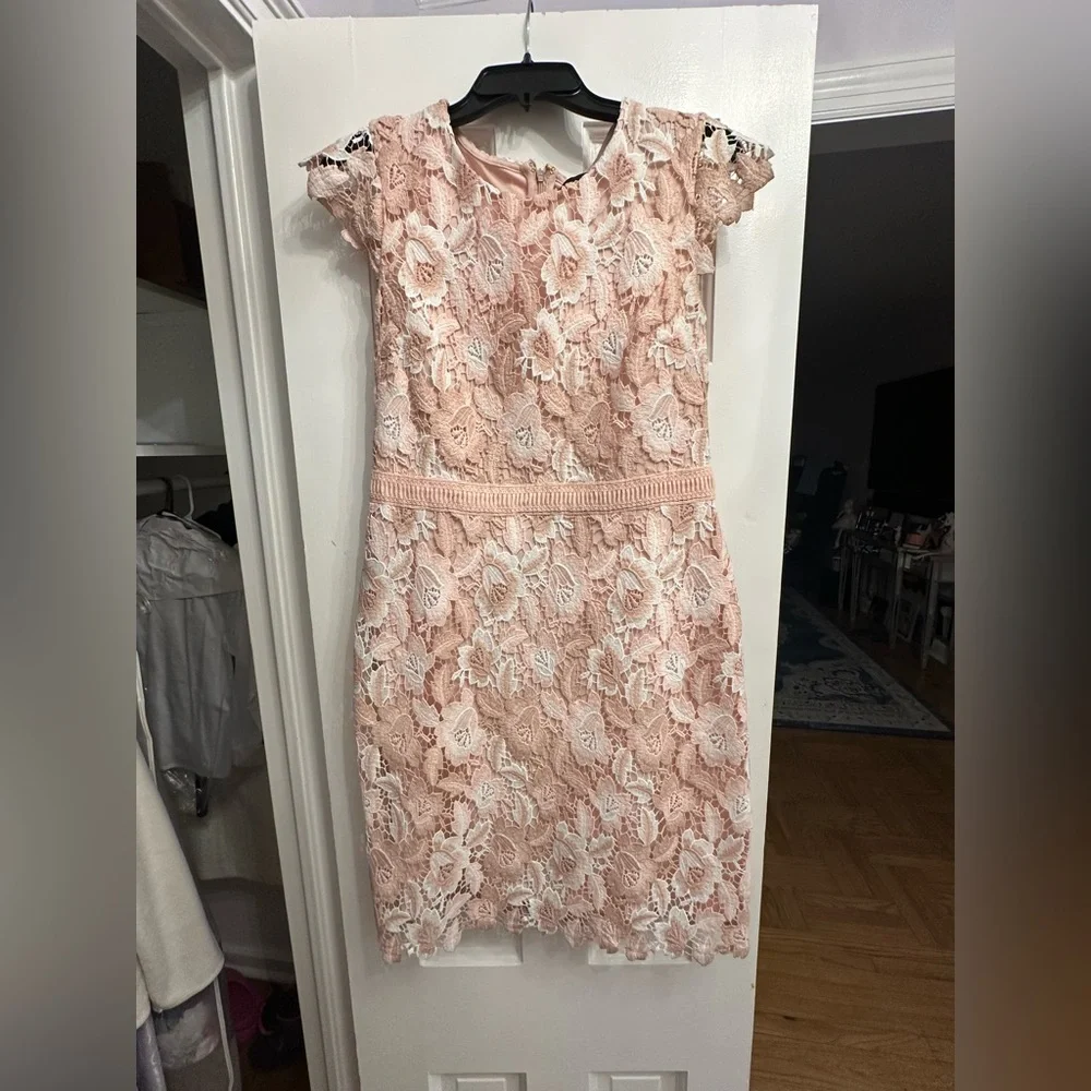 Karl Lagerfeld Pink and White Lace Mini Dress - Picture 1 of 4